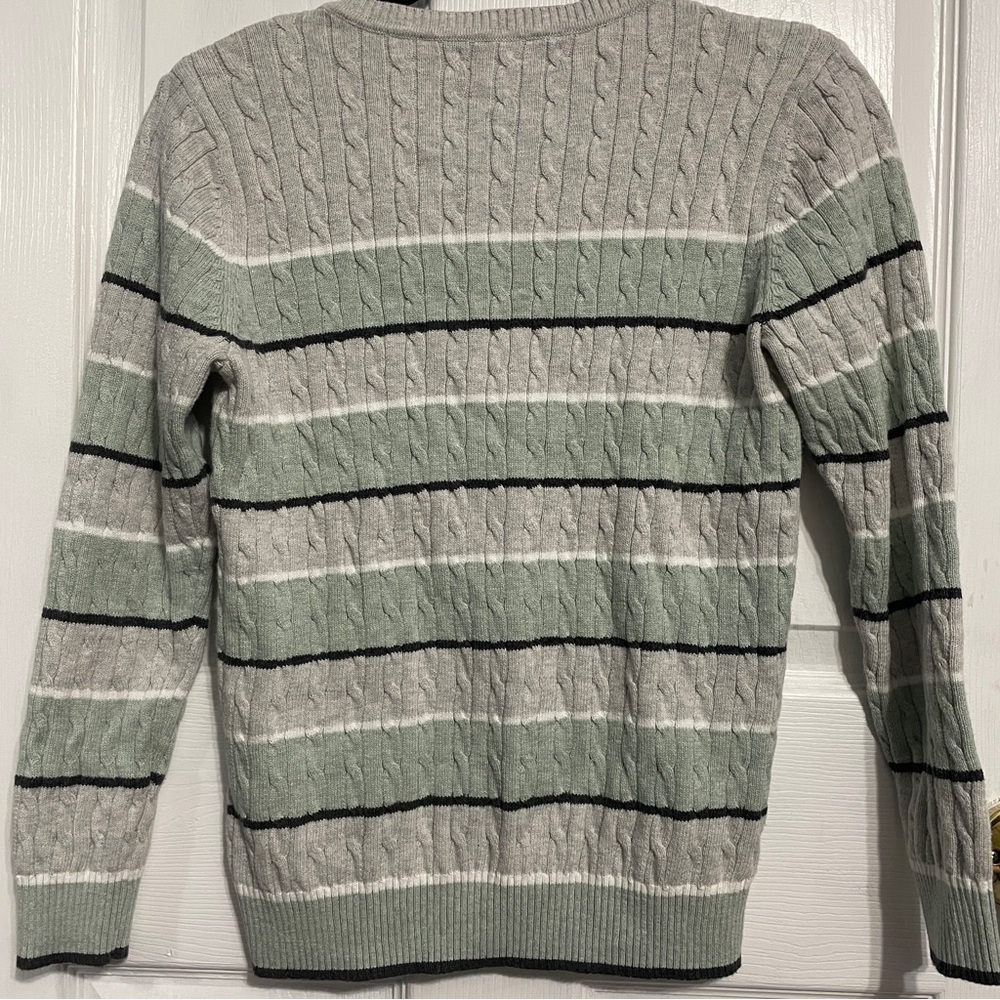 Karen Scott Women's Grey and Green Striped Long Sleeve V Neck Sweater Size Med P - Picture 6 of 7